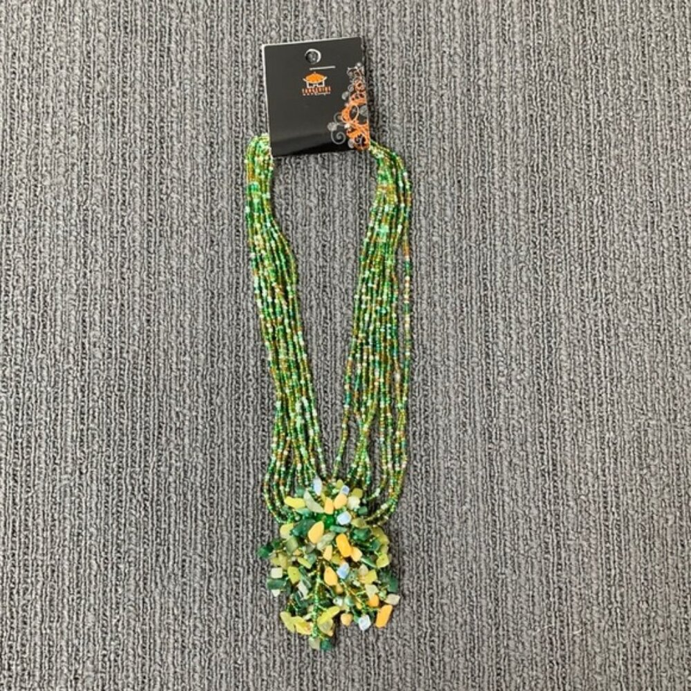 Tangerine Temple Cluster Statement Necklace Womens Green Multi-strand Beaded